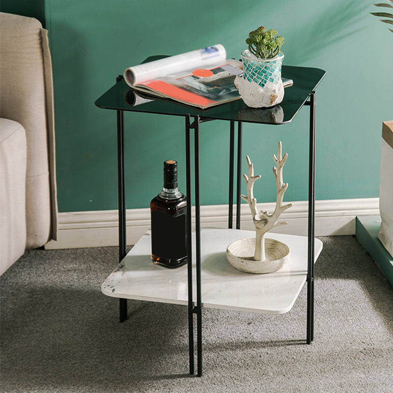 Contemporary 4 Legs End Table Square Glass Top End Table, 23.6" Tall