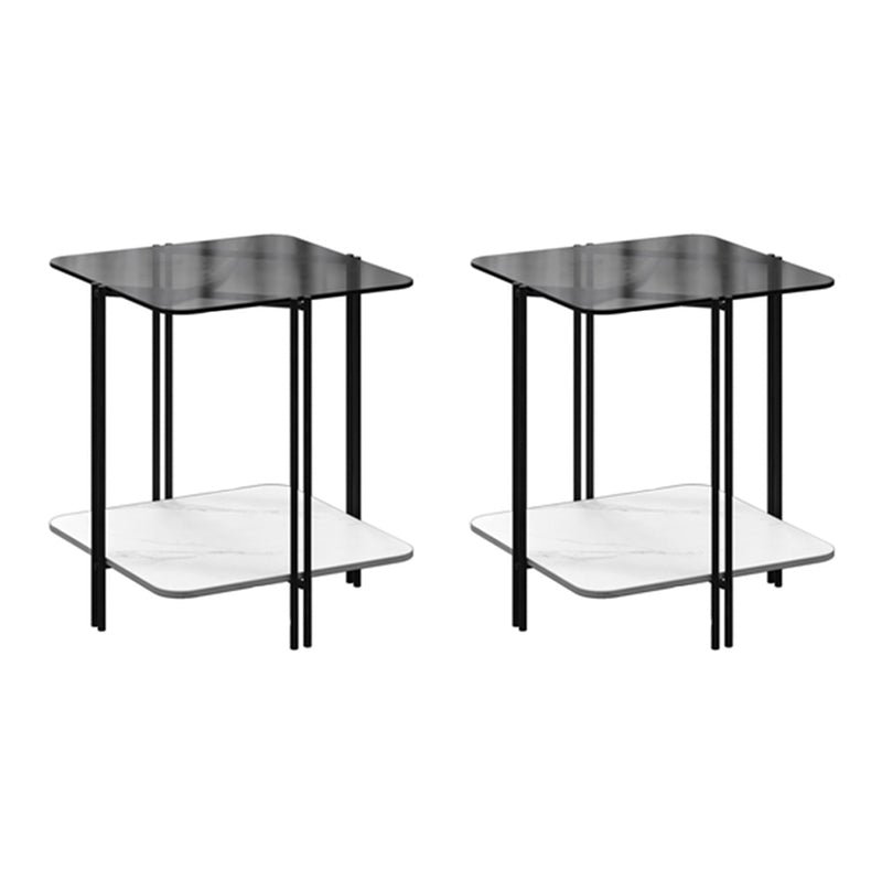 Contemporary 4 Legs End Table Square Glass Top End Table, 23.6" Tall