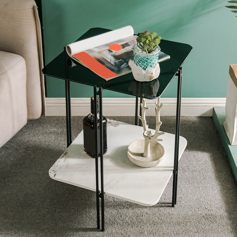 Contemporary 4 Legs End Table Square Glass Top End Table, 23.6" Tall