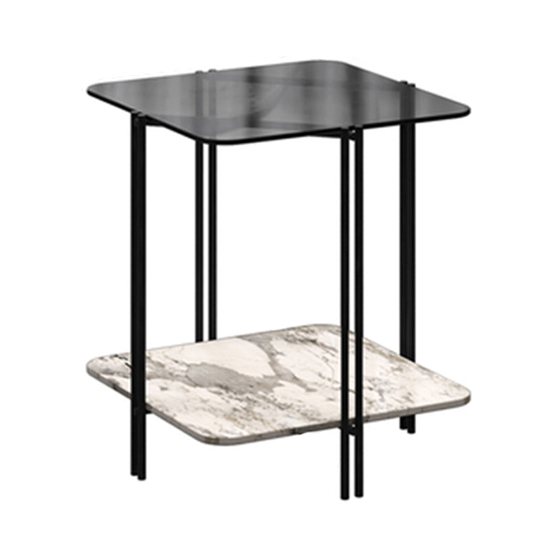 Contemporary 4 Legs End Table Square Glass Top End Table, 23.6" Tall