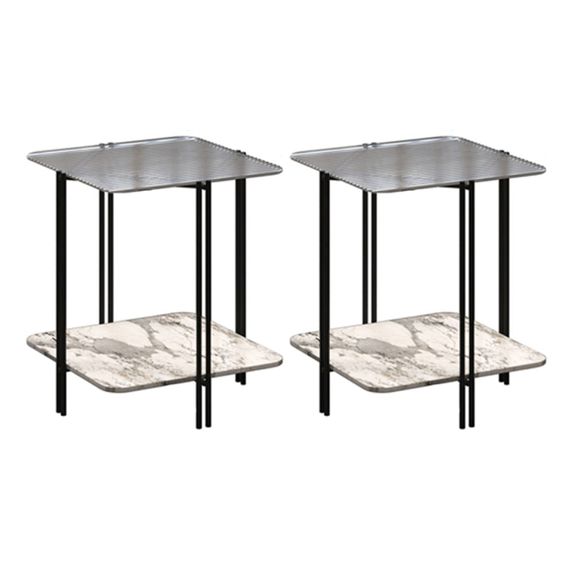 Contemporary 4 Legs End Table Square Glass Top End Table, 23.6" Tall