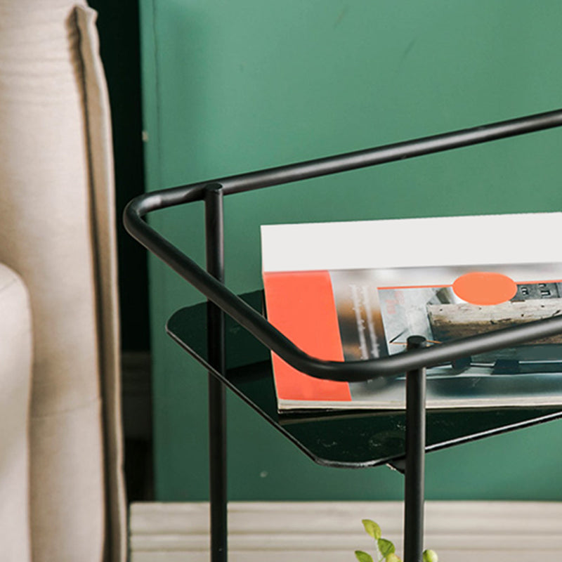 Contemporary Rectangular Glass Top End Table with Slate Shelve