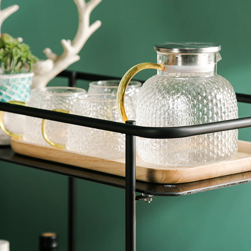 Contemporary Rectangular Glass Top End Table with Slate Shelve
