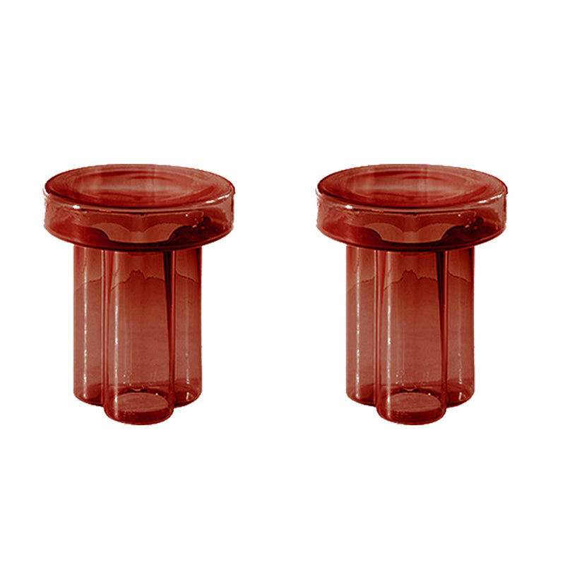 Contemporary Round Side Table Pedestal Clear Glass End Table