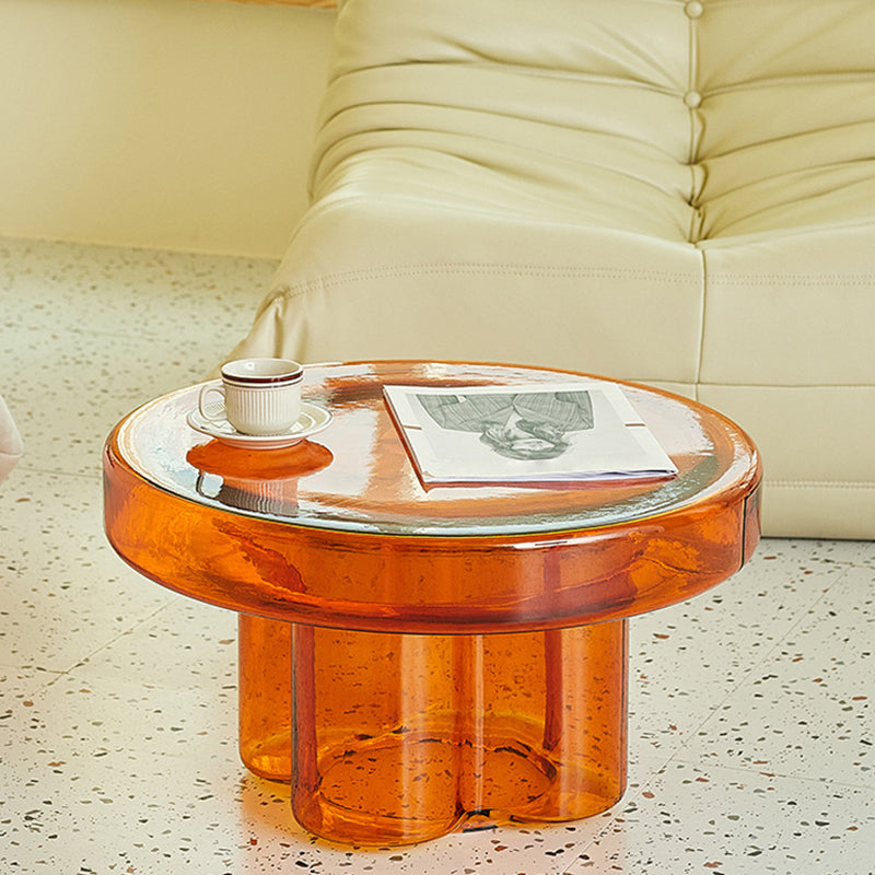 Contemporary Round Side Table Pedestal Clear Glass End Table