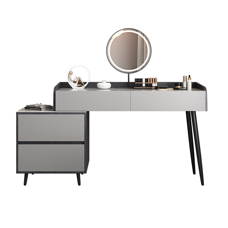 Contemporary Stone Makeup Vanity 4-Drawer Vanity Set with Standing Mirror