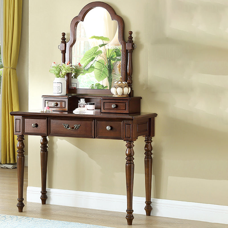 Traditional Makeup Vanity Desk Table with Drawer in Brown for Bedroom