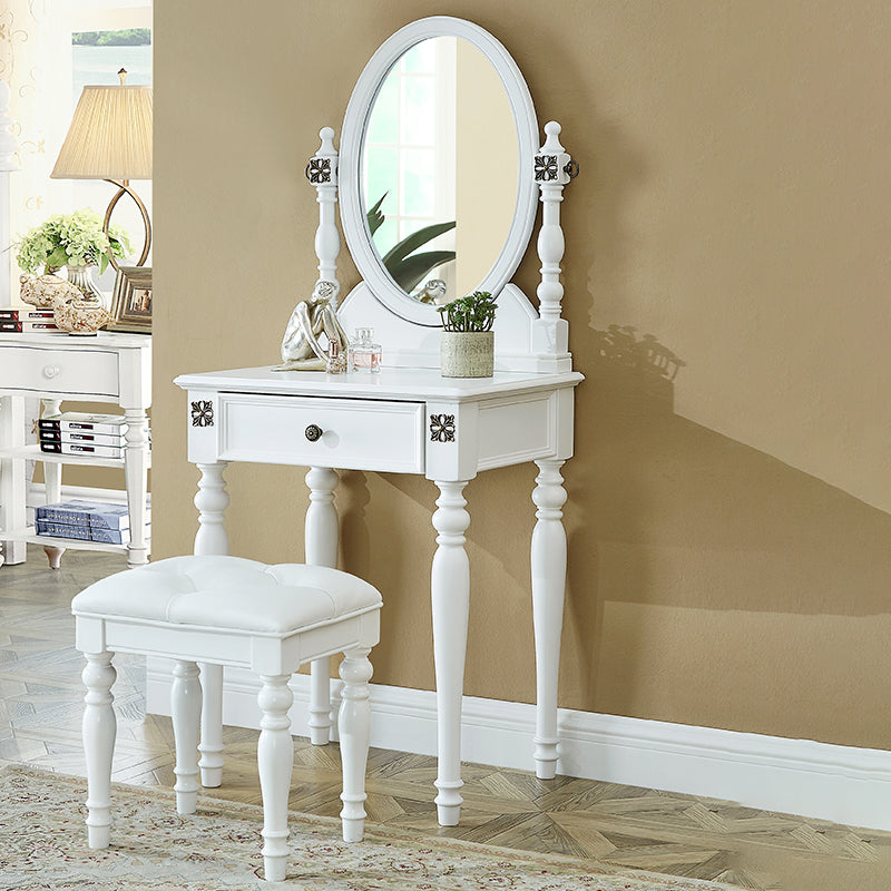 Traditional Makeup Vanity Desk Table with Drawer in Brown for Bedroom