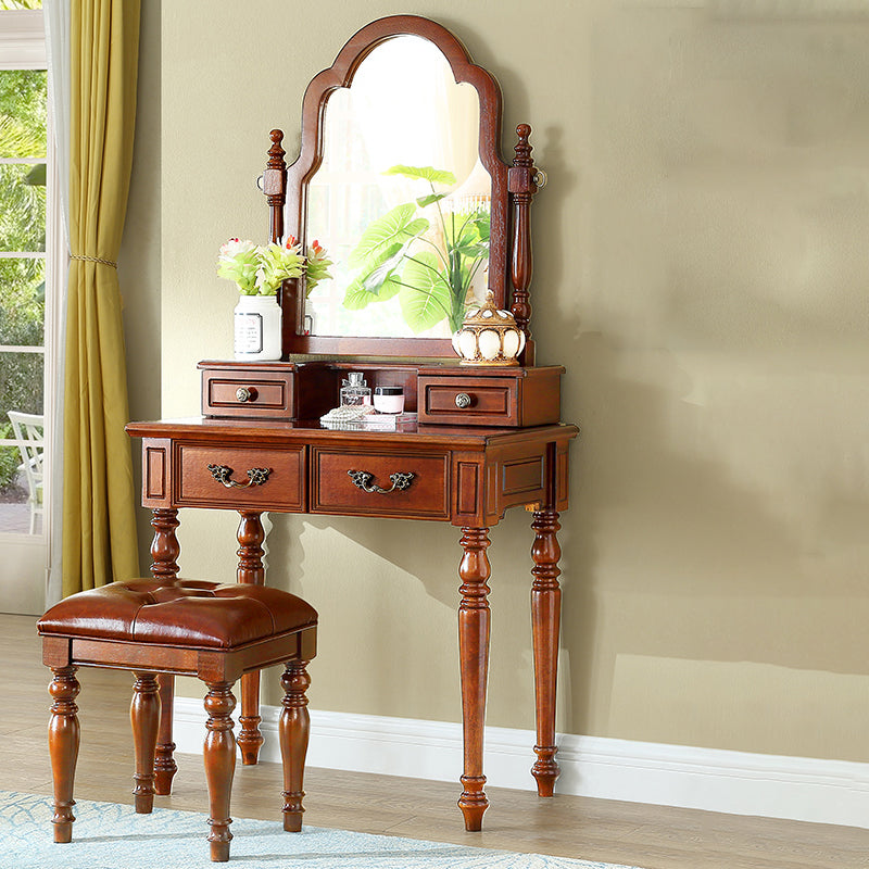 Traditional Makeup Vanity Desk Table with Drawer in Brown for Bedroom