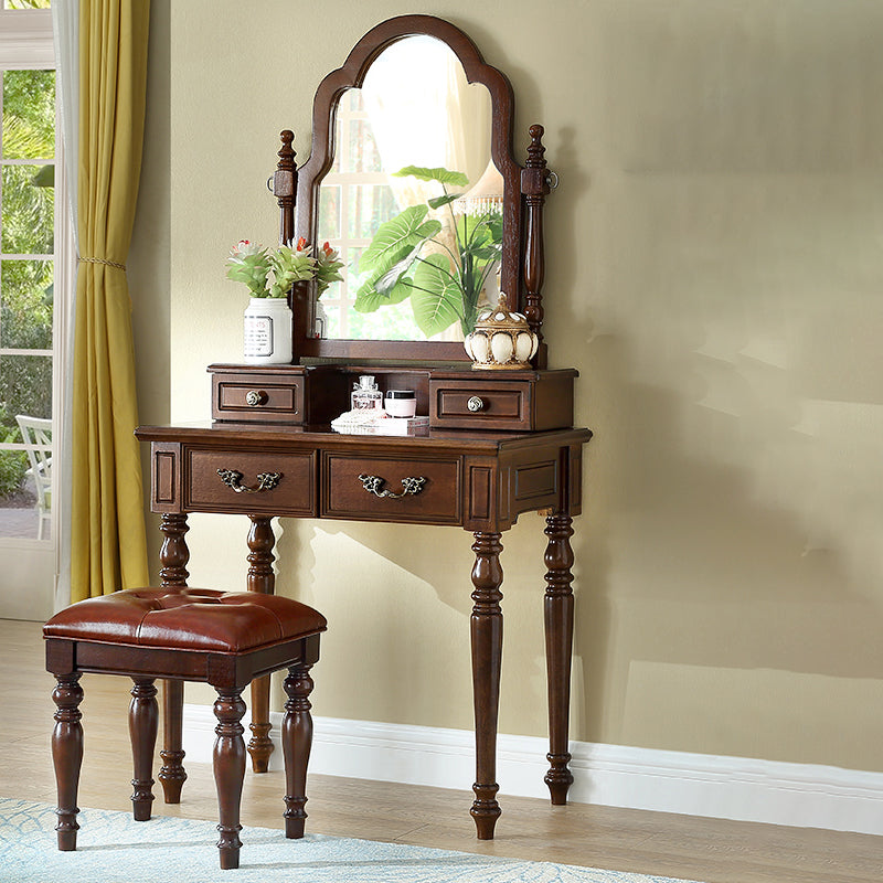 Traditional Makeup Vanity Desk Table with Drawer in Brown for Bedroom