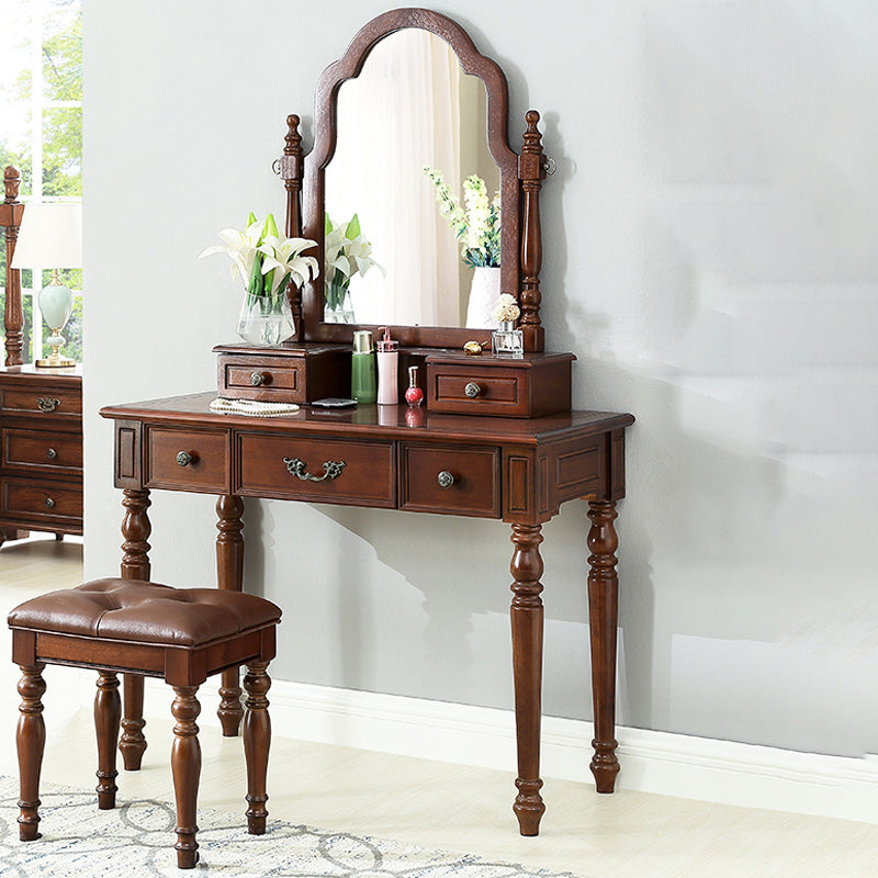 Traditional Makeup Vanity Desk Table with Drawer in Brown for Bedroom