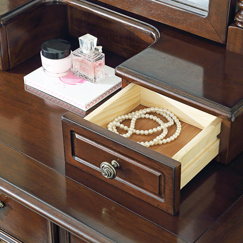 Traditional Makeup Vanity Desk Table with Drawer in Brown for Bedroom