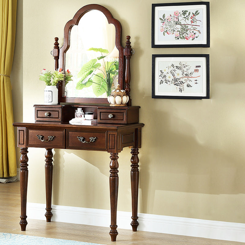 Traditional Makeup Vanity Desk Table with Drawer in Brown for Bedroom