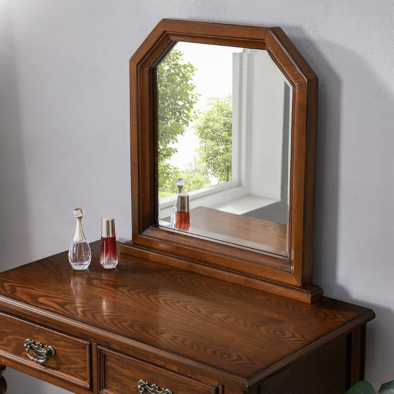 Rubberwood Bedroom Traditional Mirror 2-Drawer Espresso Vanity Set