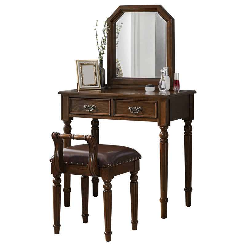 Rubberwood Bedroom Traditional Mirror 2-Drawer Espresso Vanity Set
