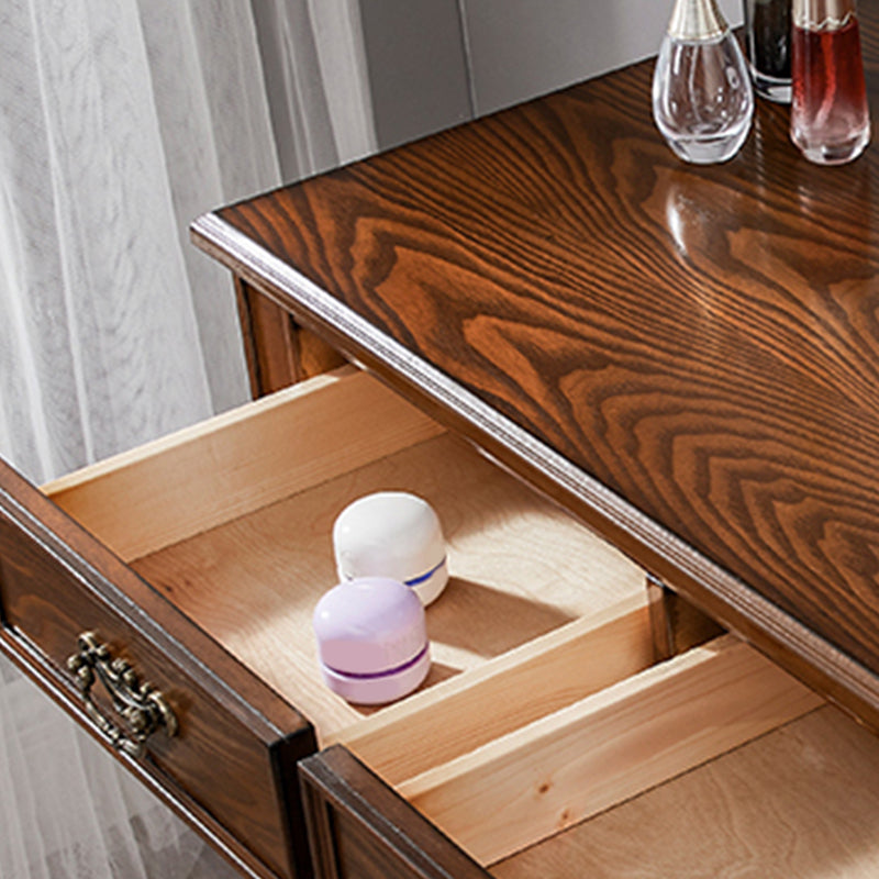 Rubberwood Bedroom Traditional Mirror 2-Drawer Espresso Vanity Set