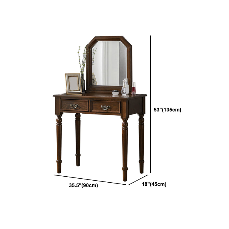 Rubberwood Bedroom Traditional Mirror 2-Drawer Espresso Vanity Set