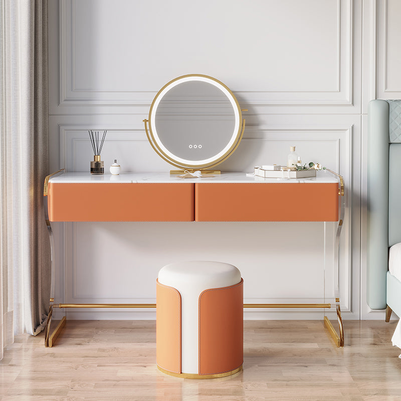 Glam Double Drawers Vanity Set Marble Make-up Vanity for Bedroom