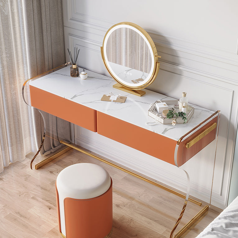 Glam Double Drawers Vanity Set Marble Make-up Vanity for Bedroom