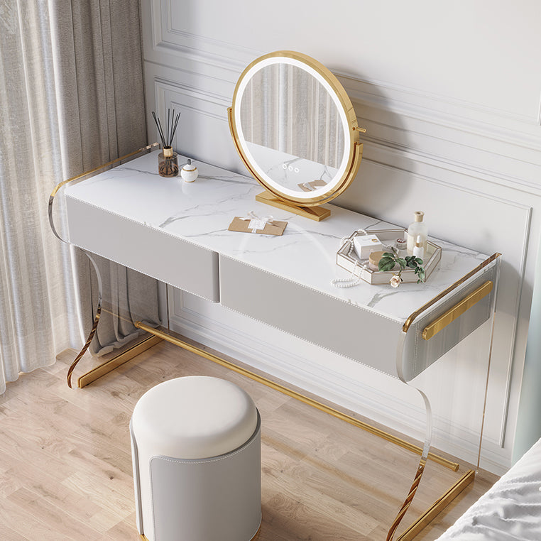 Glam Double Drawers Vanity Set Marble Make-up Vanity for Bedroom