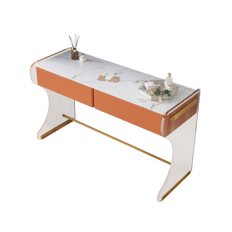 Glam Double Drawers Vanity Set Marble Make-up Vanity for Bedroom