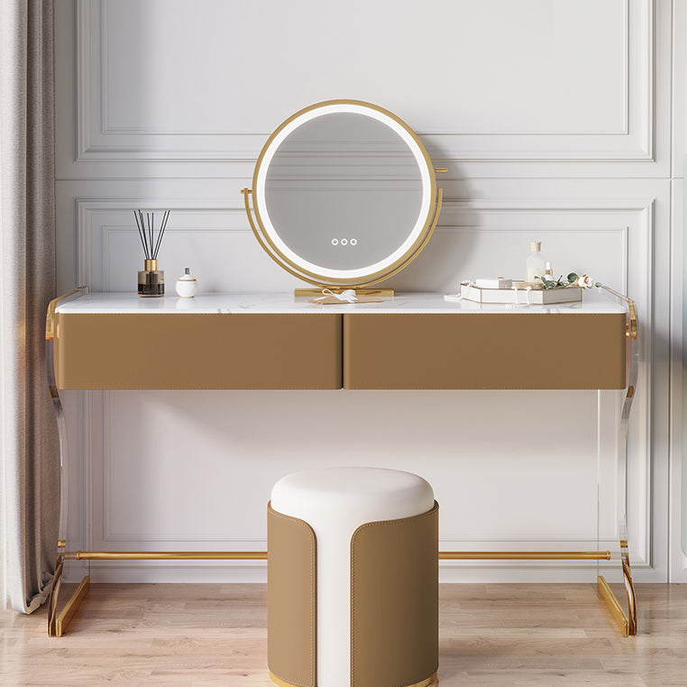 Glam Double Drawers Vanity Set Marble Make-up Vanity for Bedroom