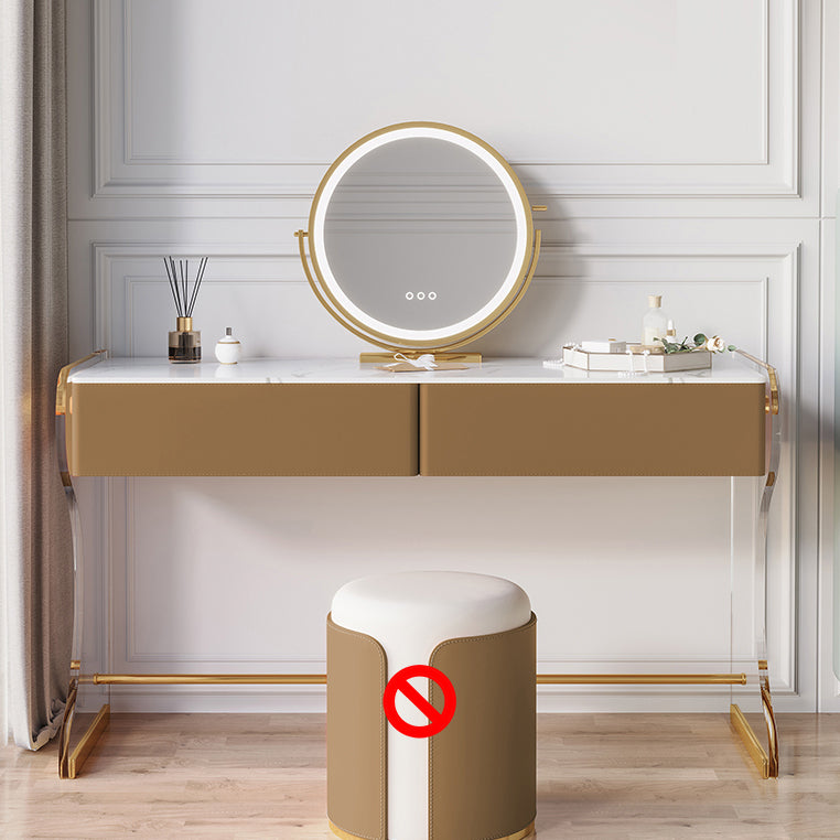 Glam Double Drawers Vanity Set Marble Make-up Vanity for Bedroom