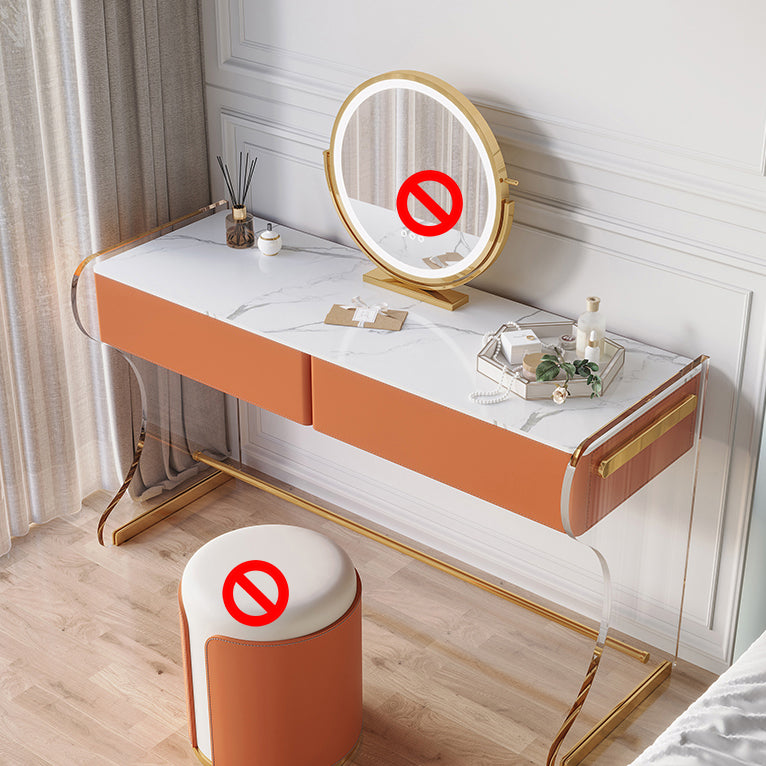 Glam Double Drawers Vanity Set Marble Make-up Vanity for Bedroom
