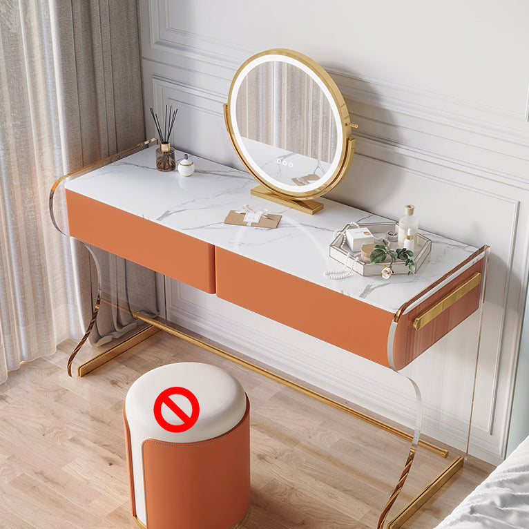 Glam Double Drawers Vanity Set Marble Make-up Vanity for Bedroom