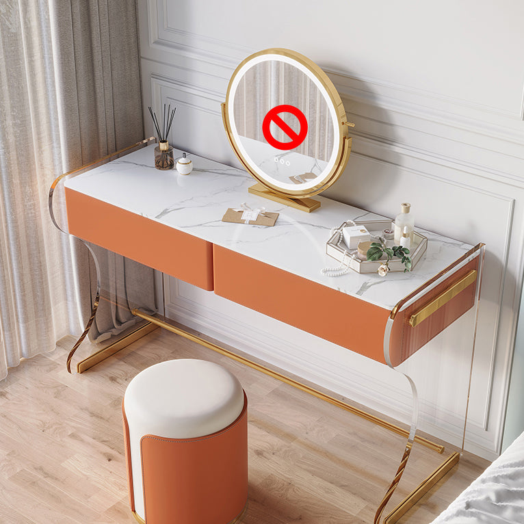 Glam Double Drawers Vanity Set Marble Make-up Vanity for Bedroom