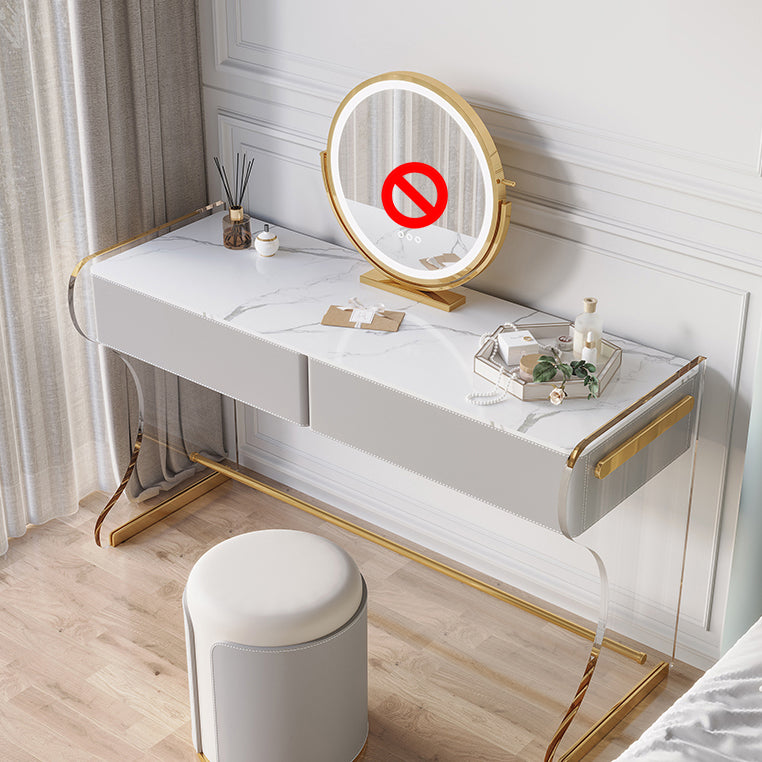 Glam Double Drawers Vanity Set Marble Make-up Vanity for Bedroom