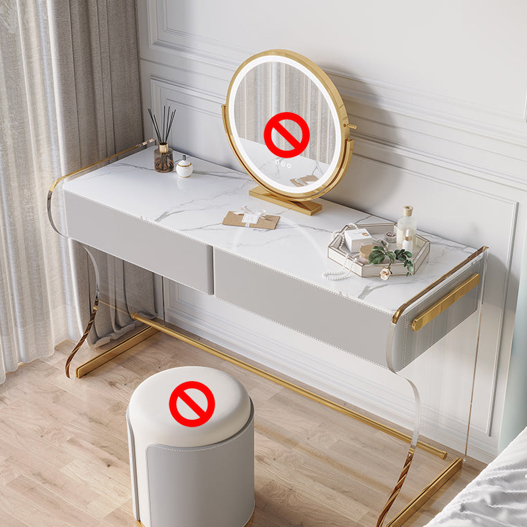 Glam Double Drawers Vanity Set Marble Make-up Vanity for Bedroom