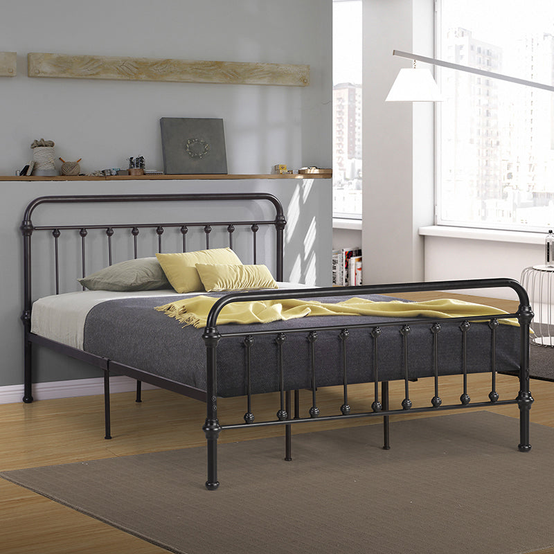 Contemporary Standard Bed Iron Frame with Rectangular Spindle Headboard