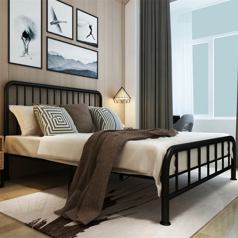 Contemporary Minimalist Bed with Open Frame Headboard Metal Bed Frame