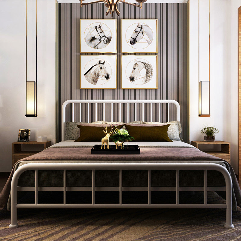 Contemporary Minimalist Bed with Open Frame Headboard Metal Bed Frame