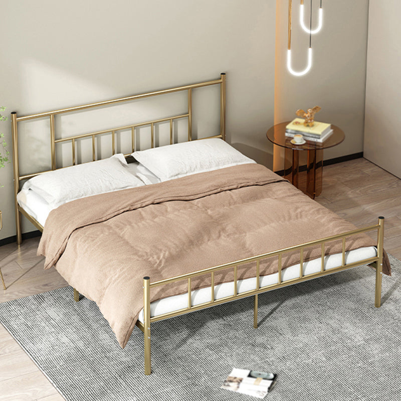 Contemporary Metal Standard Bed, Open-Frame Rectangular Headboard Bed