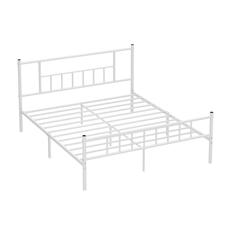 Contemporary Metal Standard Bed, Open-Frame Rectangular Headboard Bed