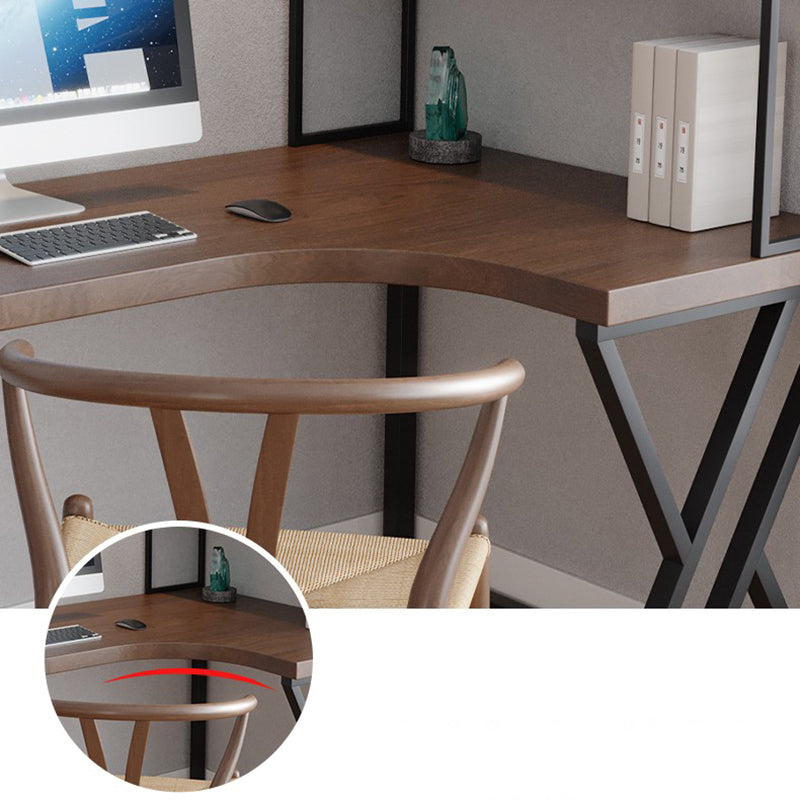 L-Shape Industrial Office Desk Solid Wood Fixed Writing Table