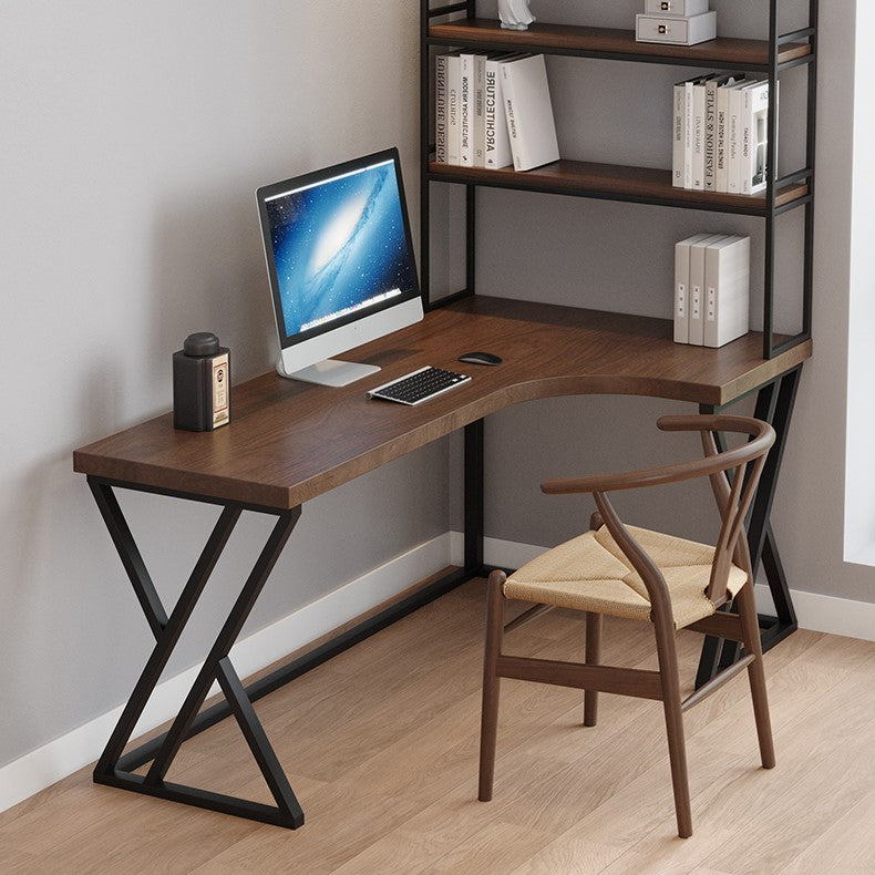 L-Shape Industrial Office Desk Solid Wood Fixed Writing Table