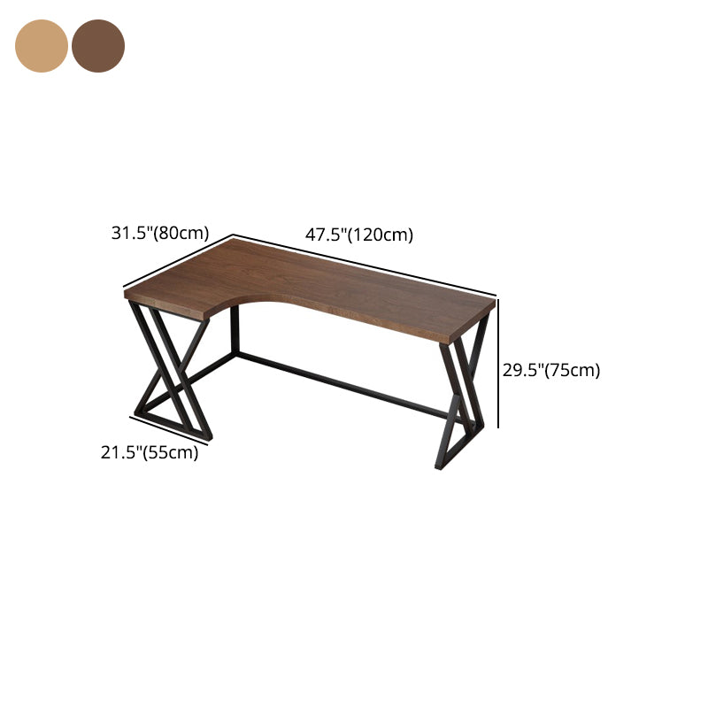 L-Shape Industrial Office Desk Solid Wood Fixed Writing Table