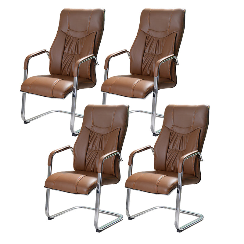 Modern style Task Chair Faux Leather No Wheels Office Chair with Fixed Arms