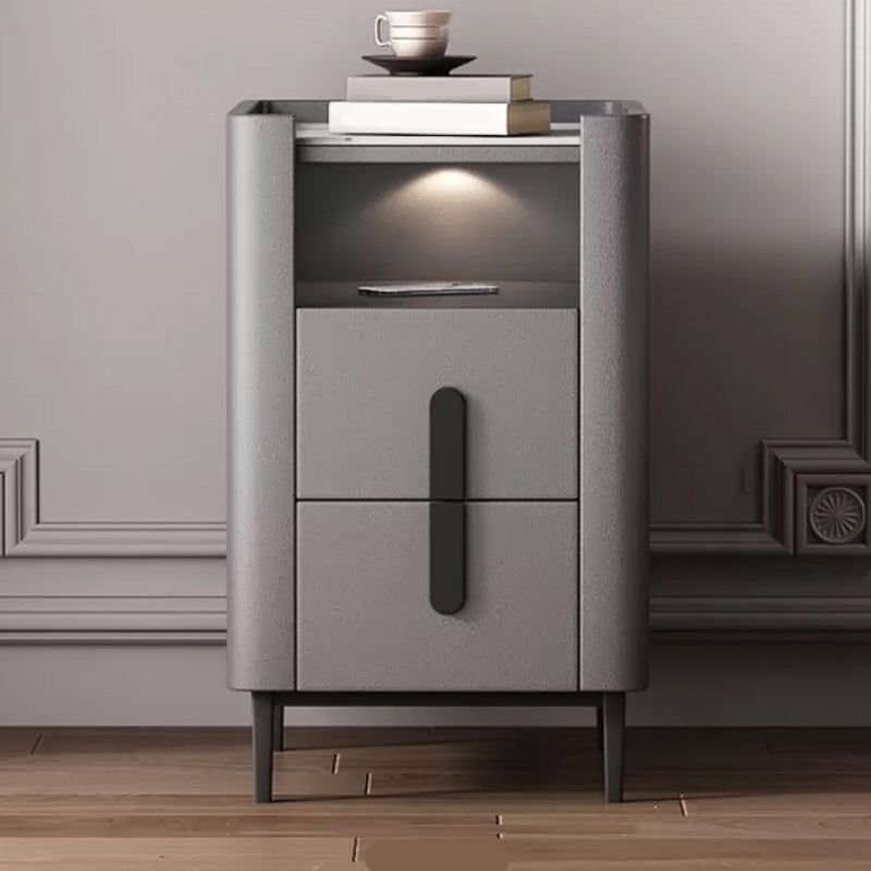 22 Inch H Nightstand Modern Open Storage Stone Top 2-Drawer Night Table with Legs