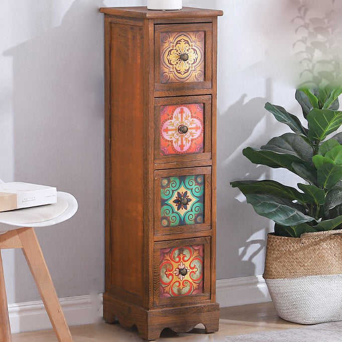 Traditional Brown Storage Chest Vertical Lingerie Chest with Drawers