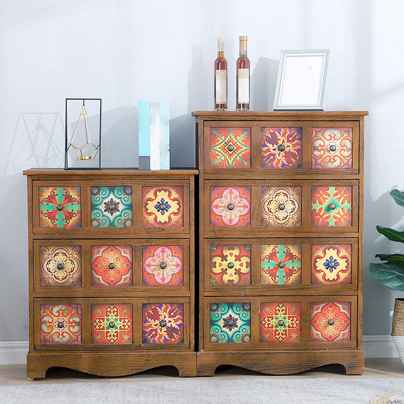 Traditional Brown Storage Chest Vertical Lingerie Chest with Drawers