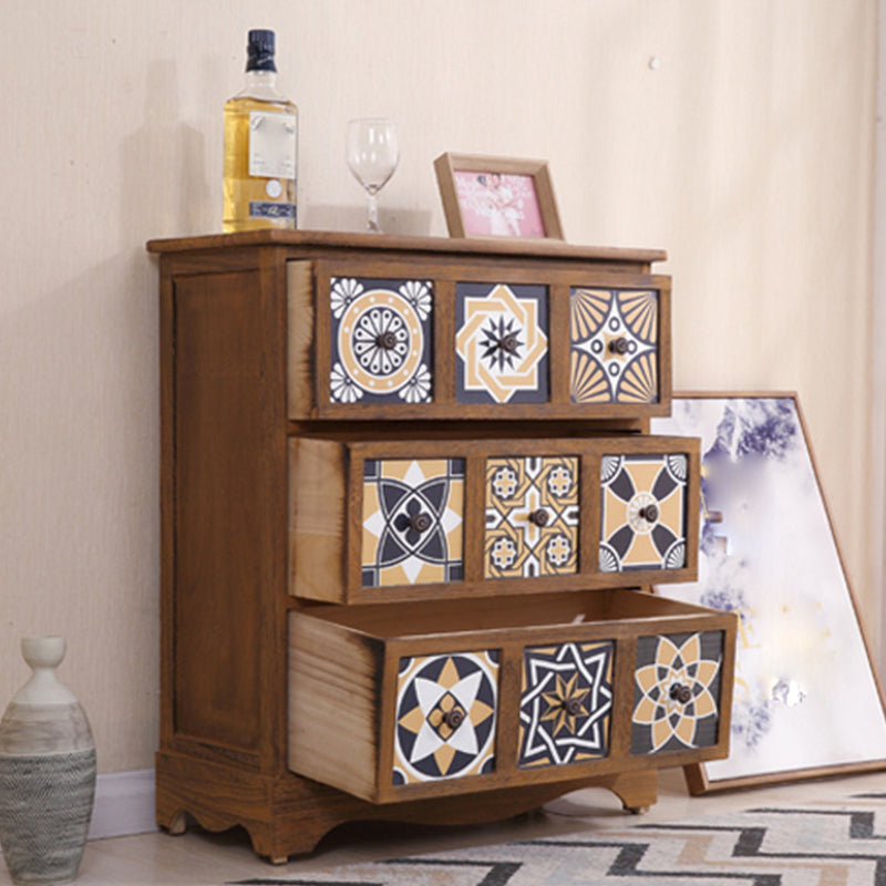 Traditional Brown Storage Chest Vertical Lingerie Chest with Drawers