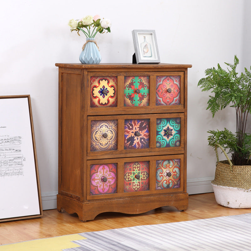 Traditional Brown Storage Chest Vertical Lingerie Chest with Drawers