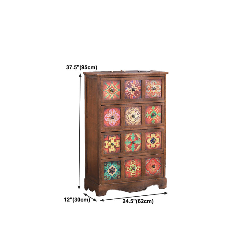 Traditional Brown Storage Chest Vertical Lingerie Chest with Drawers