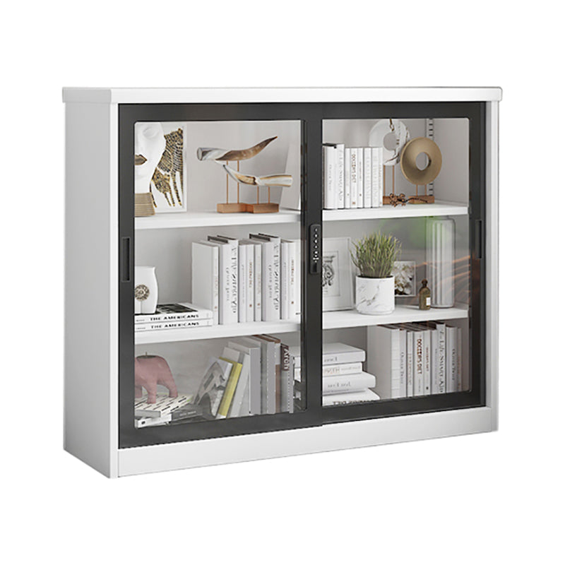 14.9" Wide Whit Bookcase Modern Stainless Steel and Glass Book Shelf With Doors