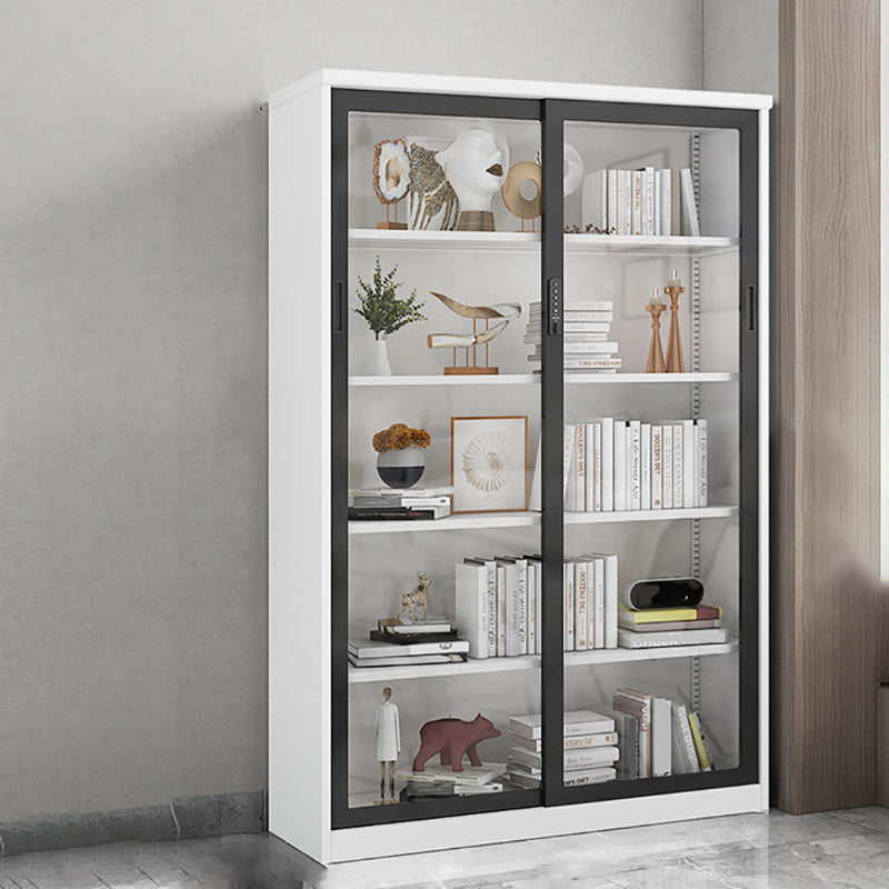 14.9" Wide Whit Bookcase Modern Stainless Steel and Glass Book Shelf With Doors
