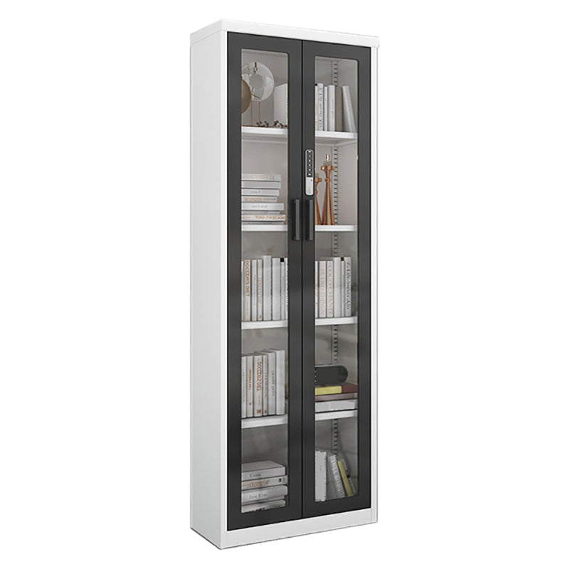 14.9" Wide Whit Bookcase Modern Stainless Steel and Glass Book Shelf With Doors